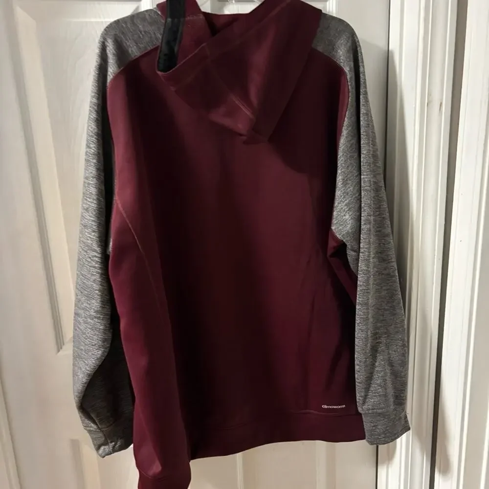 Adidas Men's Zip-Up Burgundy Sweater with hoodie Size 2XL Climawarm